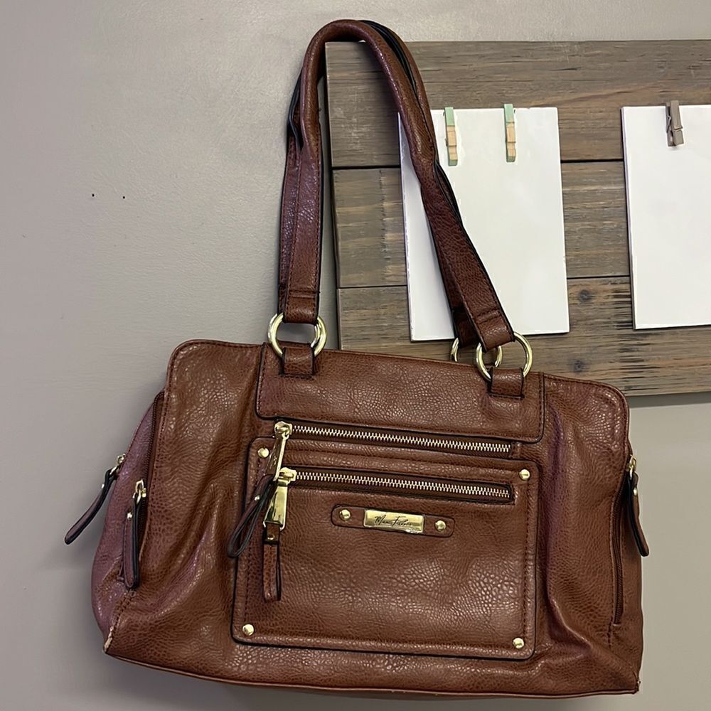 Marc Fisher Brown Zip Code Buckle Saddle Handbag